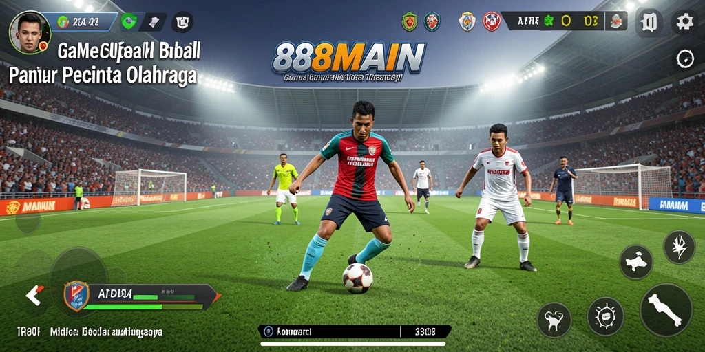 Tampilan gameplay menarik dengan aksi sepak bola seru.