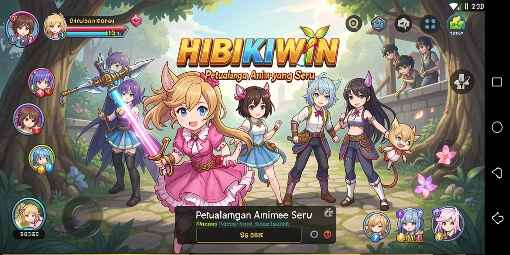 Screenshot HIBIKIWIN menampilkan pertarungan seru karakter anime.