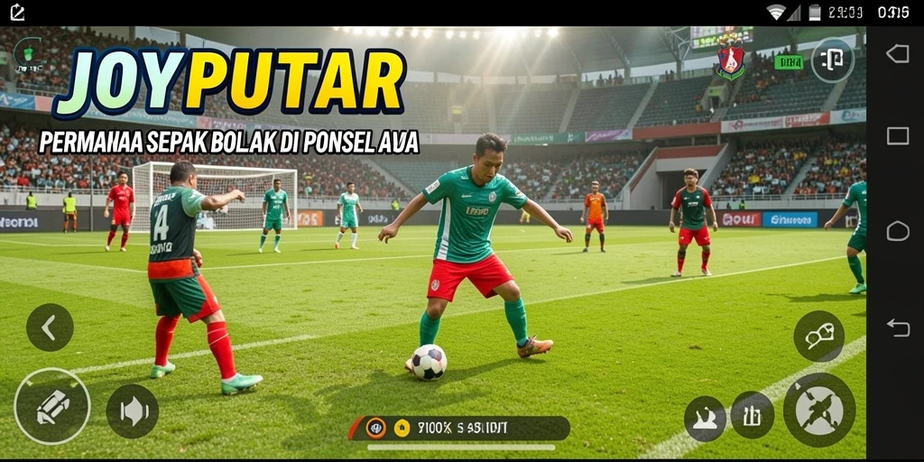 Tangkapan layar JOYPUTAR menampilkan aksi sepak bola yang mendebarkan.