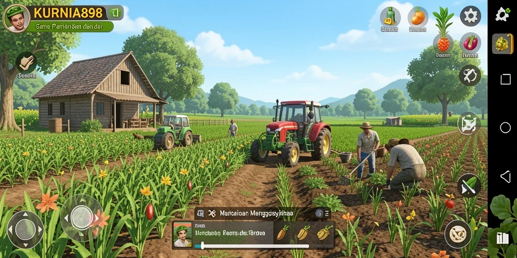 Tampilan gameplay KURNIA898 dengan aktivitas bertani yang seru.